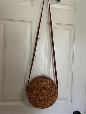 Woven Round Crossbody Bag - Brown